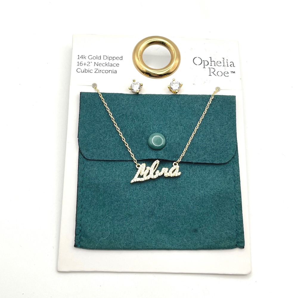 Ophelia Roe Libra Necklace and Earrings Set 14k Gold Dipped Cubic Zirconia New